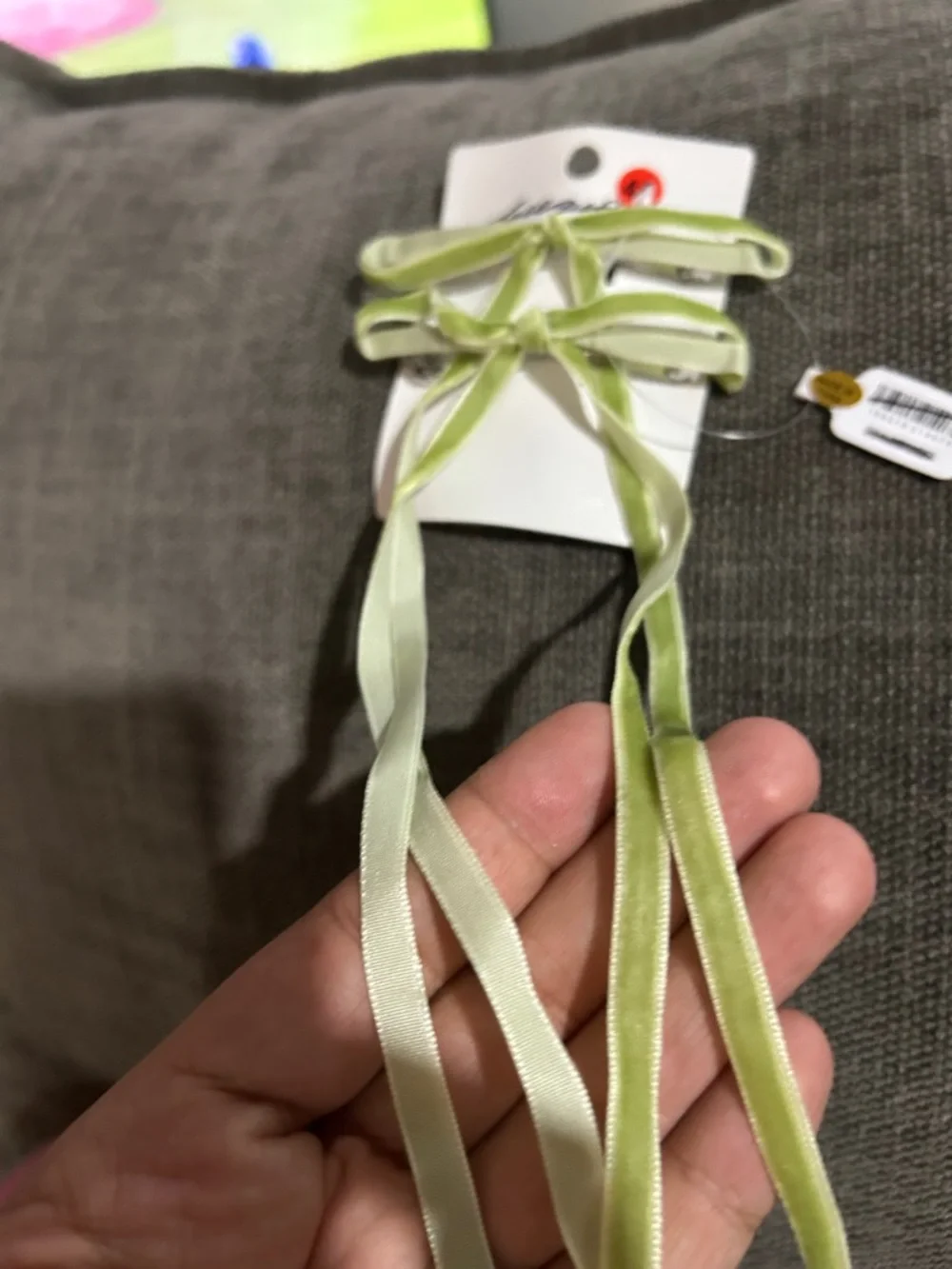Free People Lime Green Velvet Bow Hair Clips Set of 2